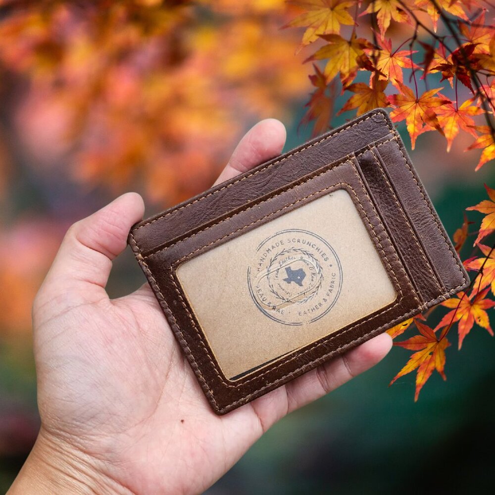 Slim Leather Wallet | Autumn Style Front Pocket Card Holder with ID Window